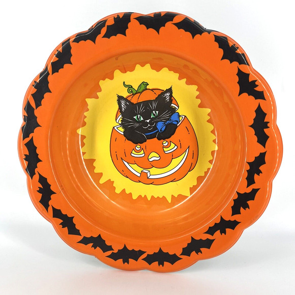 BERAMAN INDUSTRIES Other - Berman Industries Vintage Halloween Candy Bowl Dish Black Cat Jack-O-Lantern USA